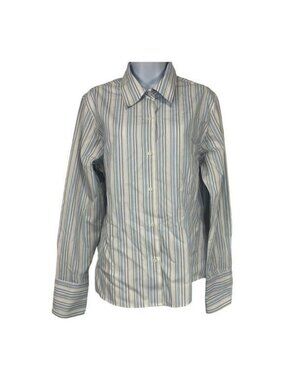 Petite Sophisticate Non-Iron Fitted Striped Button-Up Shirt Blue/White Size L